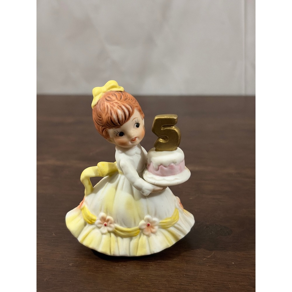 Lefton China Vintage 5th Birthday Girl Figurine Hand Painted 549-B Yellow Dress